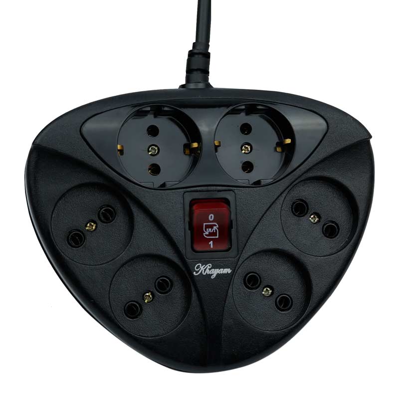 Khayam-Electric-KH2060-2m-Power-Strip10 چند راهی 6 خانه برق ارت دار خیام الکتریک با کابل 2 متری مدل KH2060