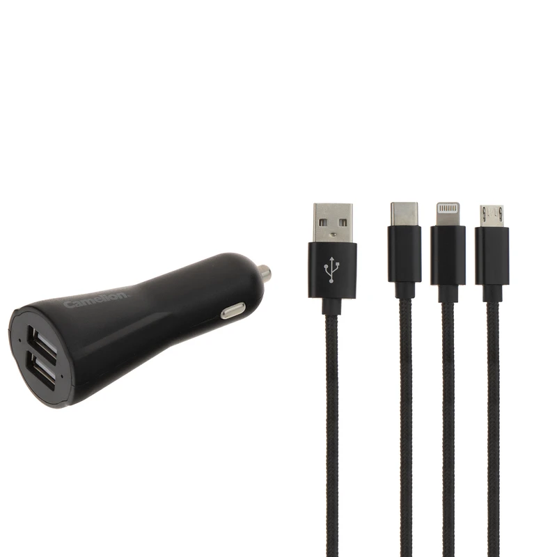7378a4e21cd7 شارژر فندکی کملیون مدل DD823A+CDC016 به همراه کابل تبدیل USB-C/MicroUSB/لایتنینگ